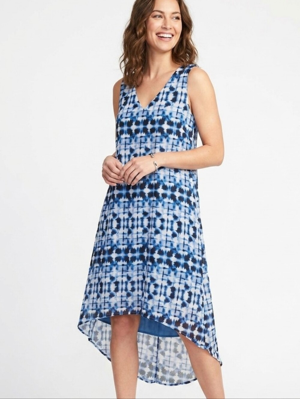 Dana Buchman Blue Tie-Dye High-Low Sleeveless Dress